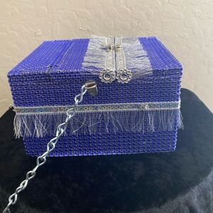 Unique Purple and Silver Dress Box Purse with Silver Small Link Chain
